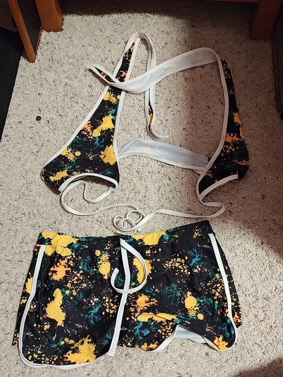 Other - Black Splash Print Two-Piece Swim Set with Yellow Accents